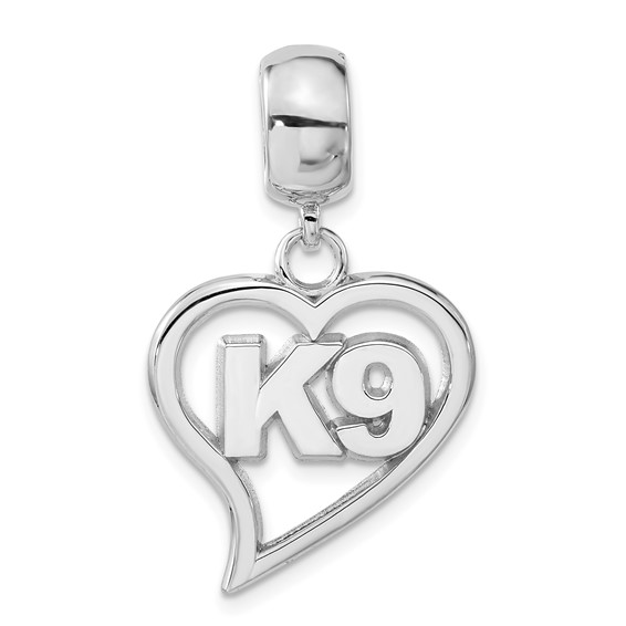 Sterling Silver Polished K9 Heart Dangle Bead