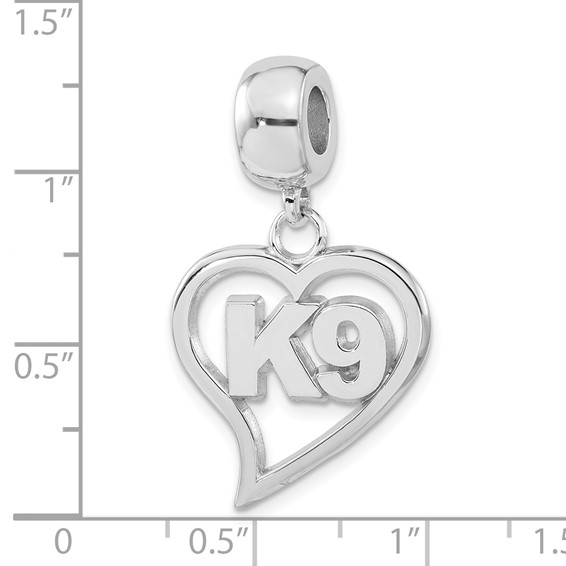 Sterling Silver Polished K9 Heart Dangle Bead