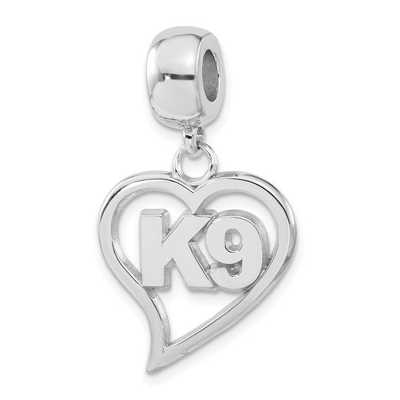 Sterling Silver Polished K9 Heart Dangle Bead