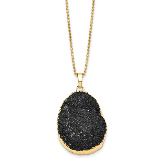 Sterling Silver Gold-tone Black Druzy 30in Necklace