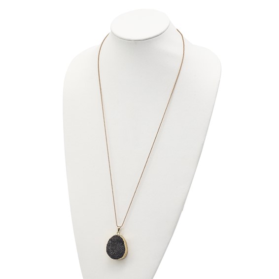 Sterling Silver Gold-tone Black Druzy 30in Necklace