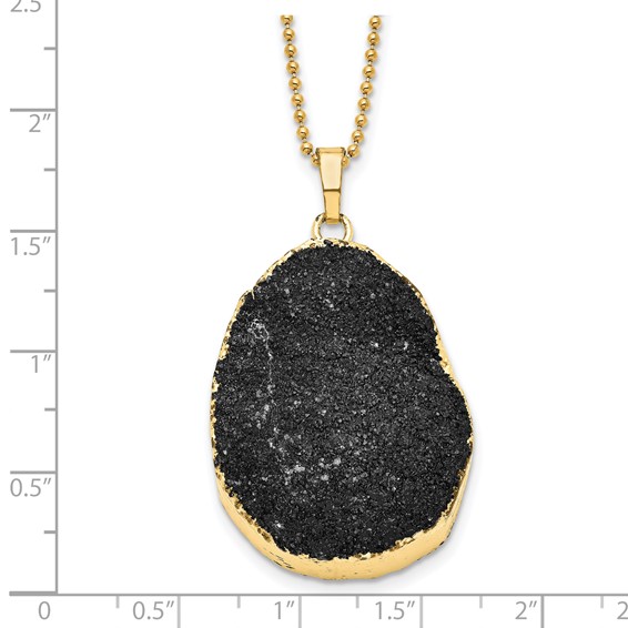 Sterling Silver Gold-tone Black Druzy 30in Necklace