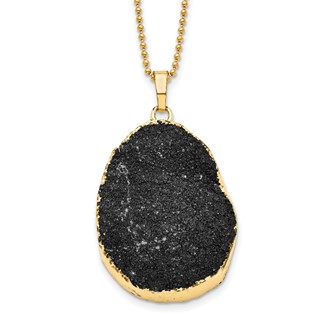 Sterling Silver Gold-tone Black Druzy 30in Necklace