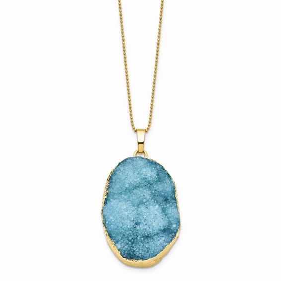 Sterling Silver Gold-tone Blue Druzy 30in Necklace