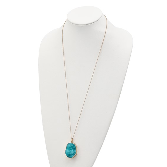 Sterling Silver Gold-tone Blue Druzy 30in Necklace