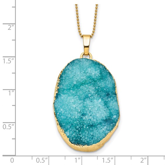 Sterling Silver Gold-tone Blue Druzy 30in Necklace