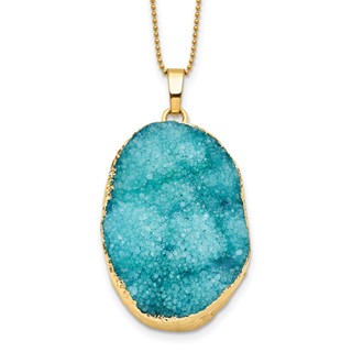 Sterling Silver Gold-tone Blue Druzy 30in Necklace