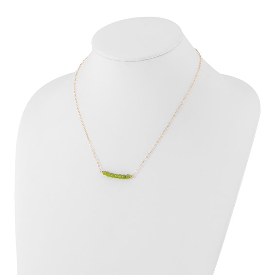 Sterling Silver Gold-tone Polished Green Agate Beaded Bar Necklace