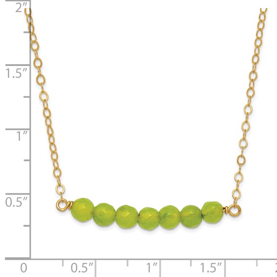 Sterling Silver Gold-tone Polished Green Agate Beaded Bar Necklace
