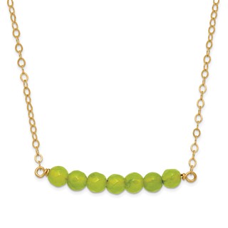 Sterling Silver Gold-tone Polished Green Agate Beaded Bar Necklace