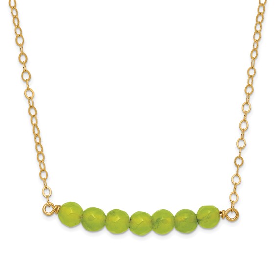 Sterling Silver Gold-tone Polished Green Agate Beaded Bar Necklace