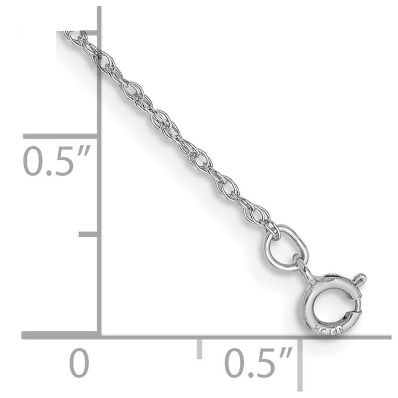 14K White Gold 5.5 inch .8mm Light Baby Rope with Spring Ring Clasp Chain