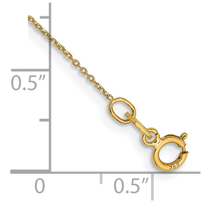 14K 10 inch .6mm Diamond-cut Round Open Link Cable with Spring Ring Clasp Anklet