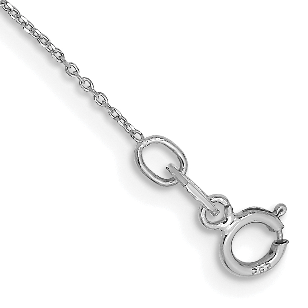 14K White Gold 10 inch .6mm Diamond-cut Round Open Link Cable with Spring Ring Clasp Anklet (PEN145-10)