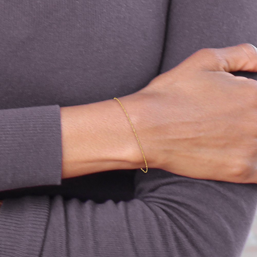 14K 5.5 inch 1mm Singapore with Spring Ring Clasp Chain (PEN164-5.5)