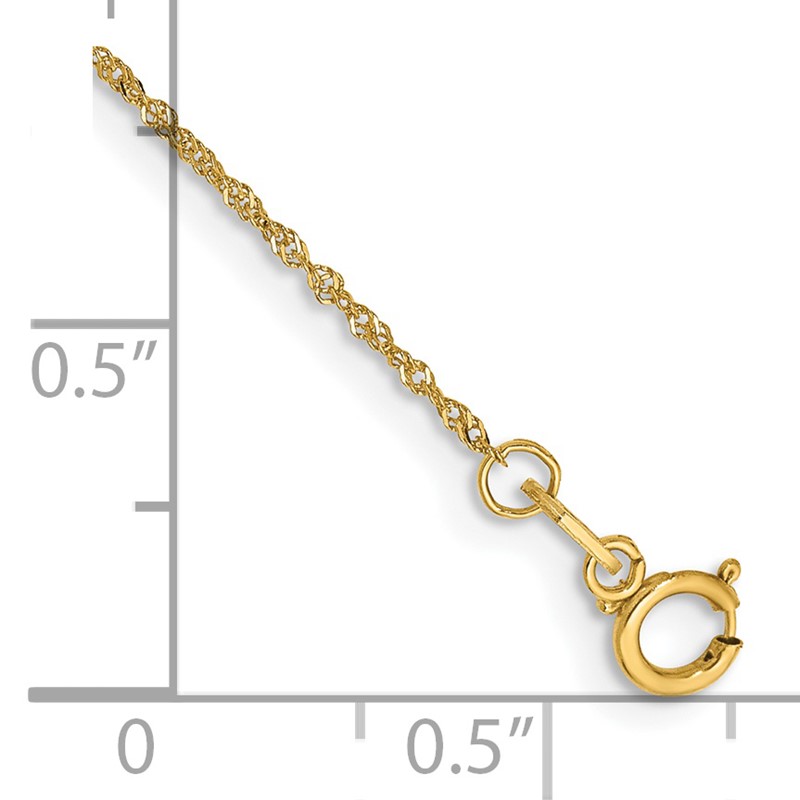 14K 7 inch 1mm Singapore with Spring Ring Clasp Chain