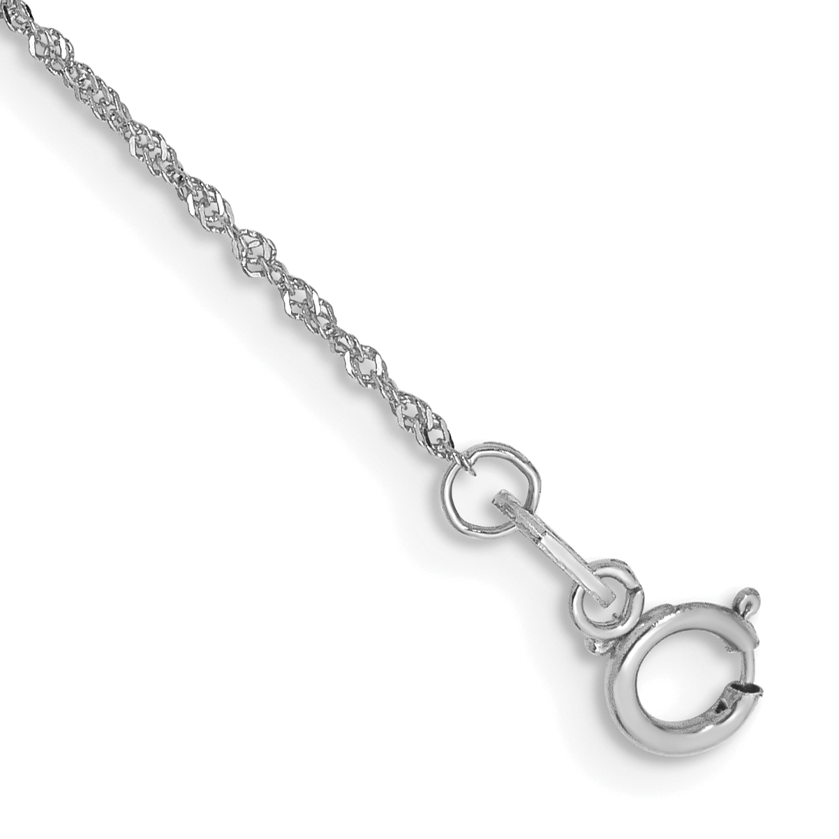 14K White Gold 10 inch 1mm Singapore with Spring Ring Clasp Anklet (PEN166-10)