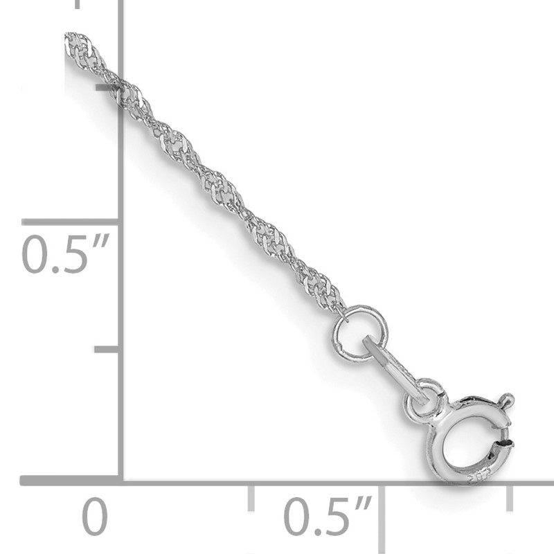 14K White Gold 6 inch 1.10mm Singapore with Spring Ring Clasp Chain