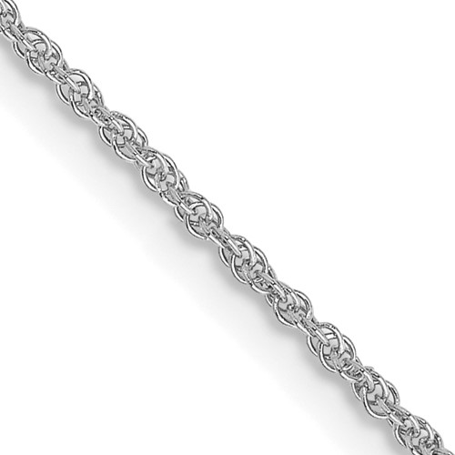 14K White Gold 1.1mm Baby Rope Chain with Spring Ring Clasp, 16"