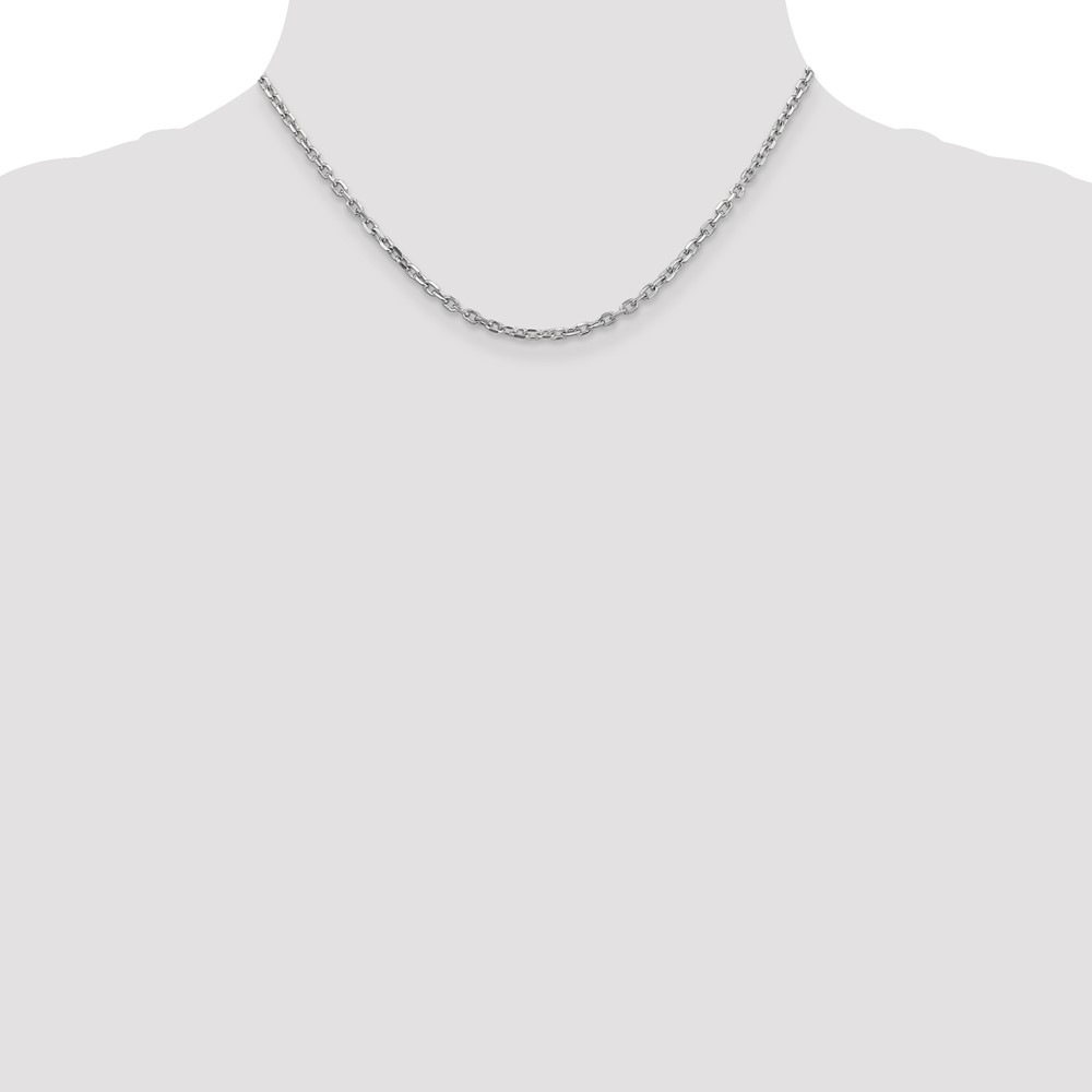 14K White Gold 16 inch 3mm Diamond-cut Round Open Link Cable with Lobster Clasp Chain (PEN200-16)
