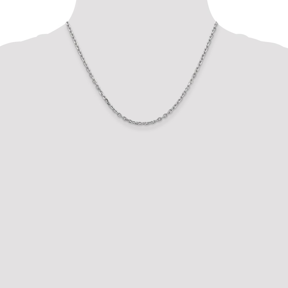 14K White Gold 18 inch 3mm Diamond-cut Round Open Link Cable with Lobster Clasp Chain (PEN200-18)