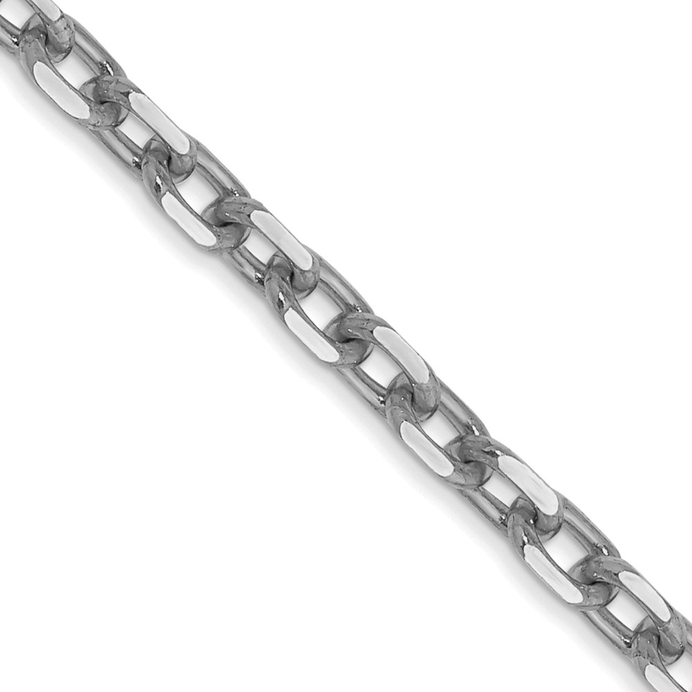 14K White Gold 24 inch 3mm Diamond-cut Round Open Link Cable with Lobster Clasp Chain (PEN200-24)