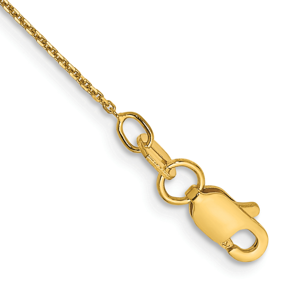 14K 10 inch .8mm Diamond-cut Round Open Link Cable with Lobster Clasp Anklet (PEN202-10)