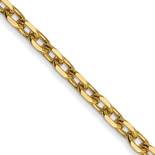 14K 2.2mm Yellow Gold Diamond-cut Round Open Link Cable Chain with Lobster Clasp, 18"