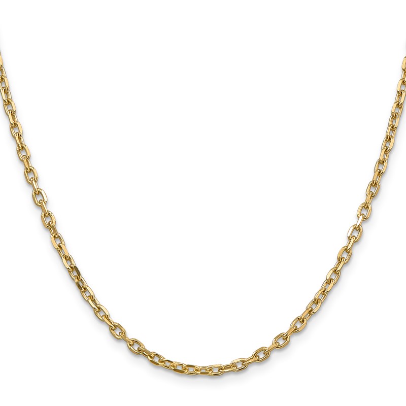 14K 22 inch 3mm Diamond-cut Round Open Link Cable with Lobster Clasp Chain