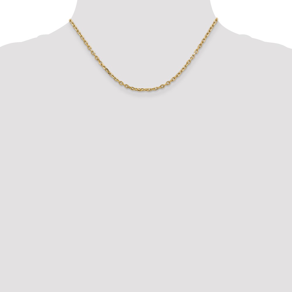 14K 16 inch 3mm Diamond-cut Round Open Link Cable with Lobster Clasp Chain (PEN206-16)