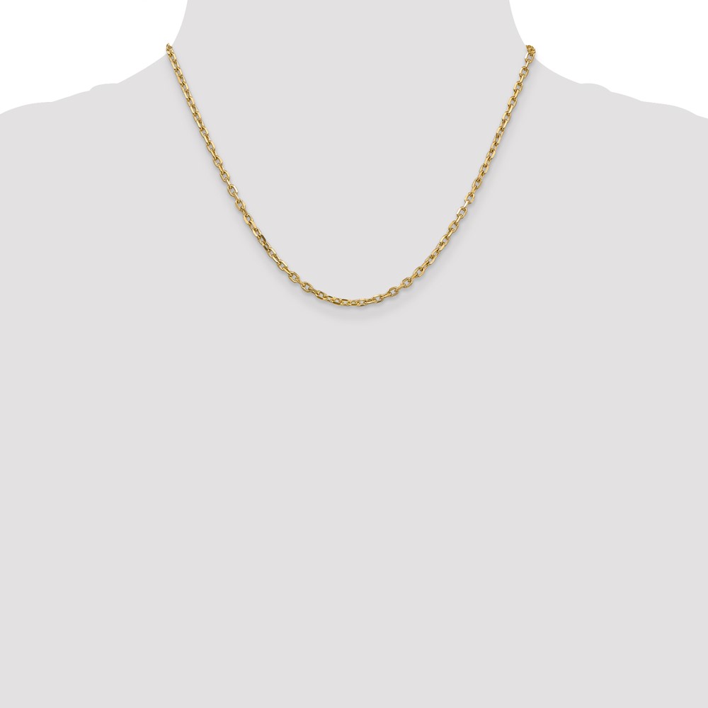 14K 18 inch 3mm Diamond-cut Round Open Link Cable with Lobster Clasp Chain (PEN206-18)