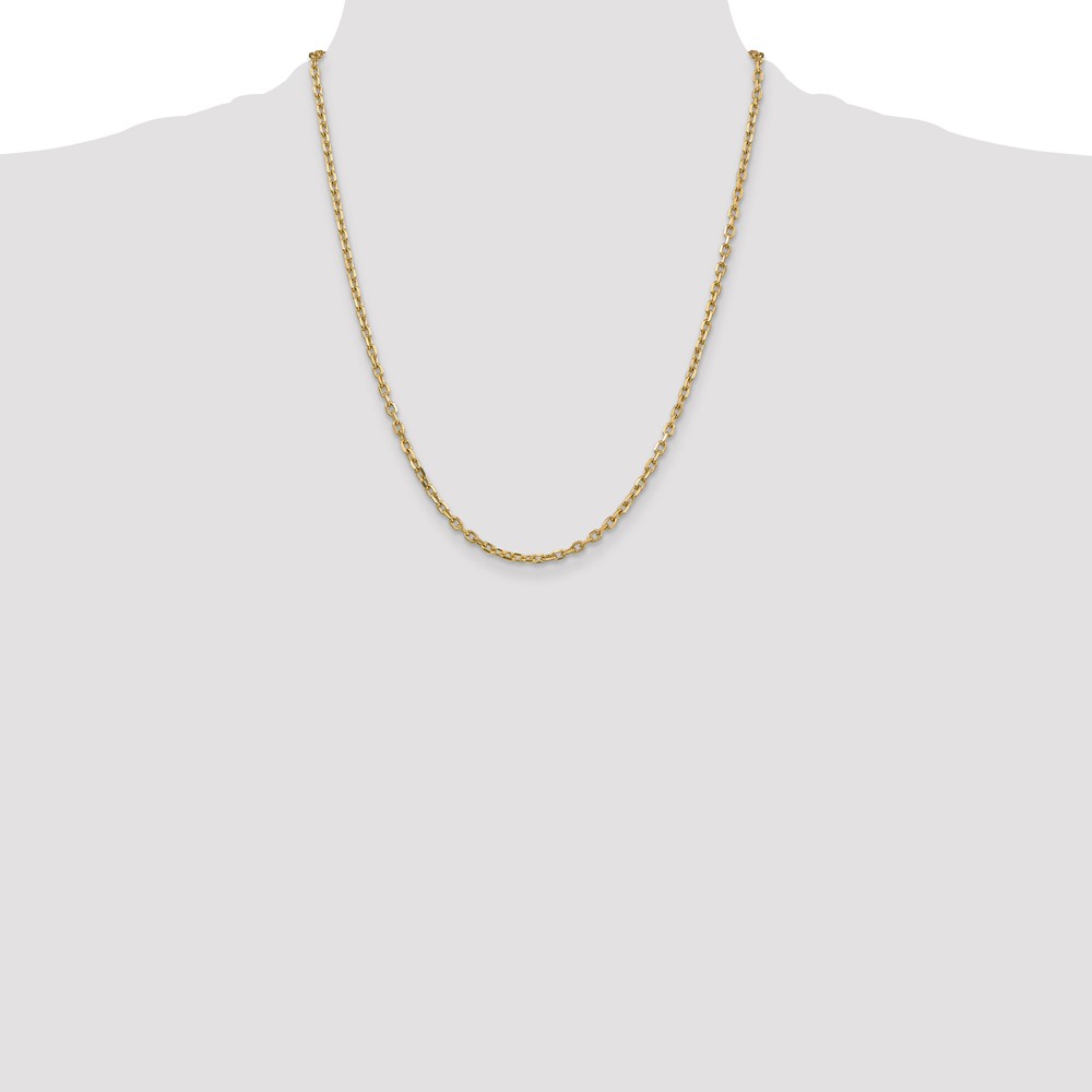 14K 22 inch 3mm Diamond-cut Round Open Link Cable with Lobster Clasp Chain (PEN206-22)