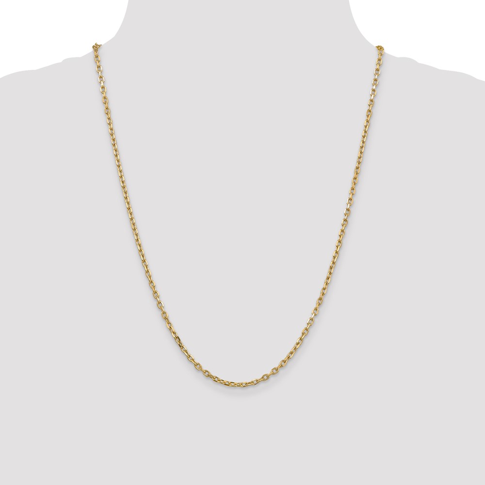 14K 24 inch 3mm Diamond-cut Round Open Link Cable with Lobster Clasp Chain (PEN206-24)