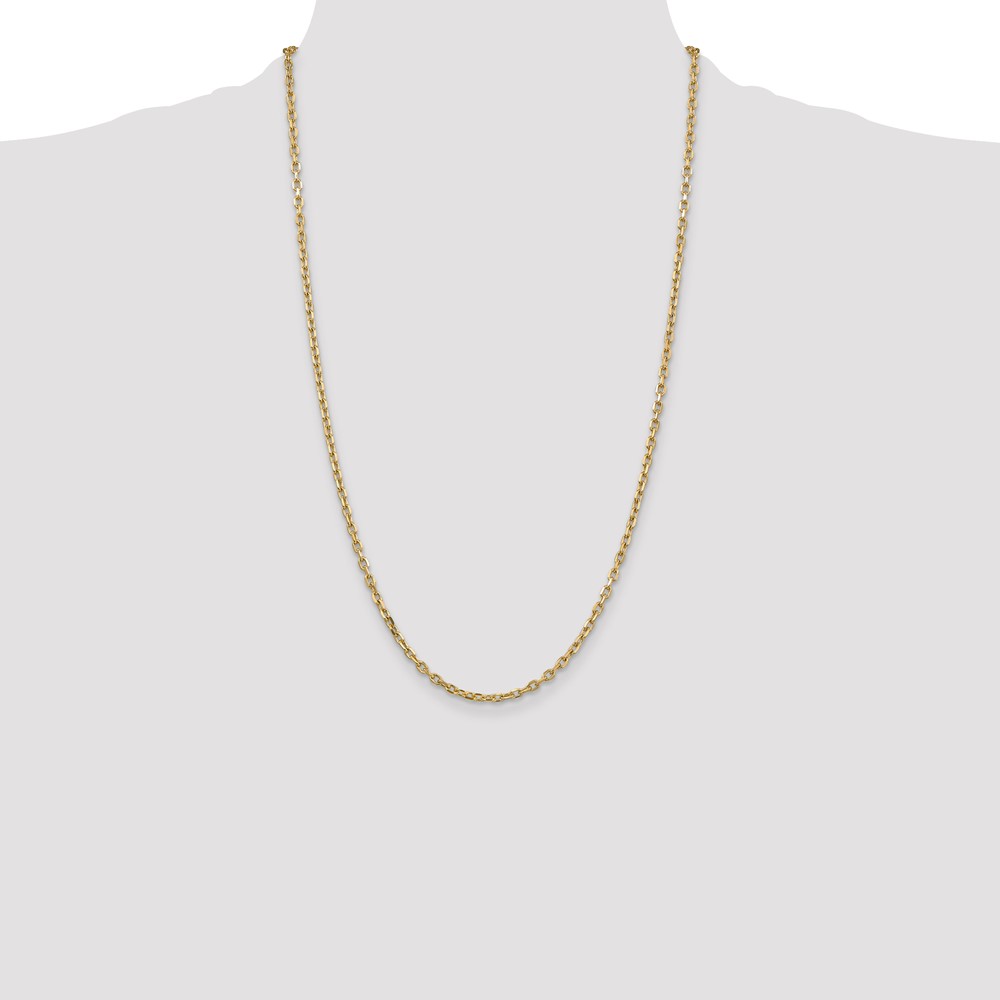 14K 26 inch 3mm Diamond-cut Round Open Link Cable with Lobster Clasp Chain (PEN206-26)