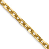 14K 3mm Yellow Gold Diamond-cut Round Open Link Cable Chain with Lobster Clasp, 16" view 1