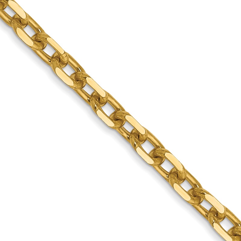14K 22 inch 3mm Diamond-cut Round Open Link Cable with Lobster Clasp Chain