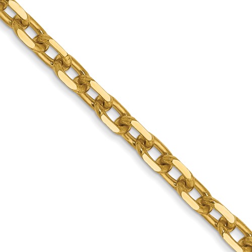 14K 3mm Yellow Gold Diamond-cut Round Open Link Cable Chain with Lobster Clasp, 16"