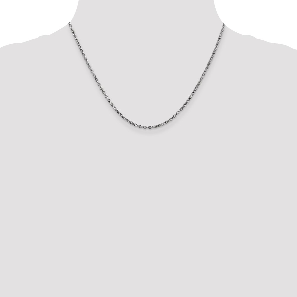14K White Gold 18 inch 2.4mm Round Open Link Cable with Lobster Clasp Chain (PEN211-18)