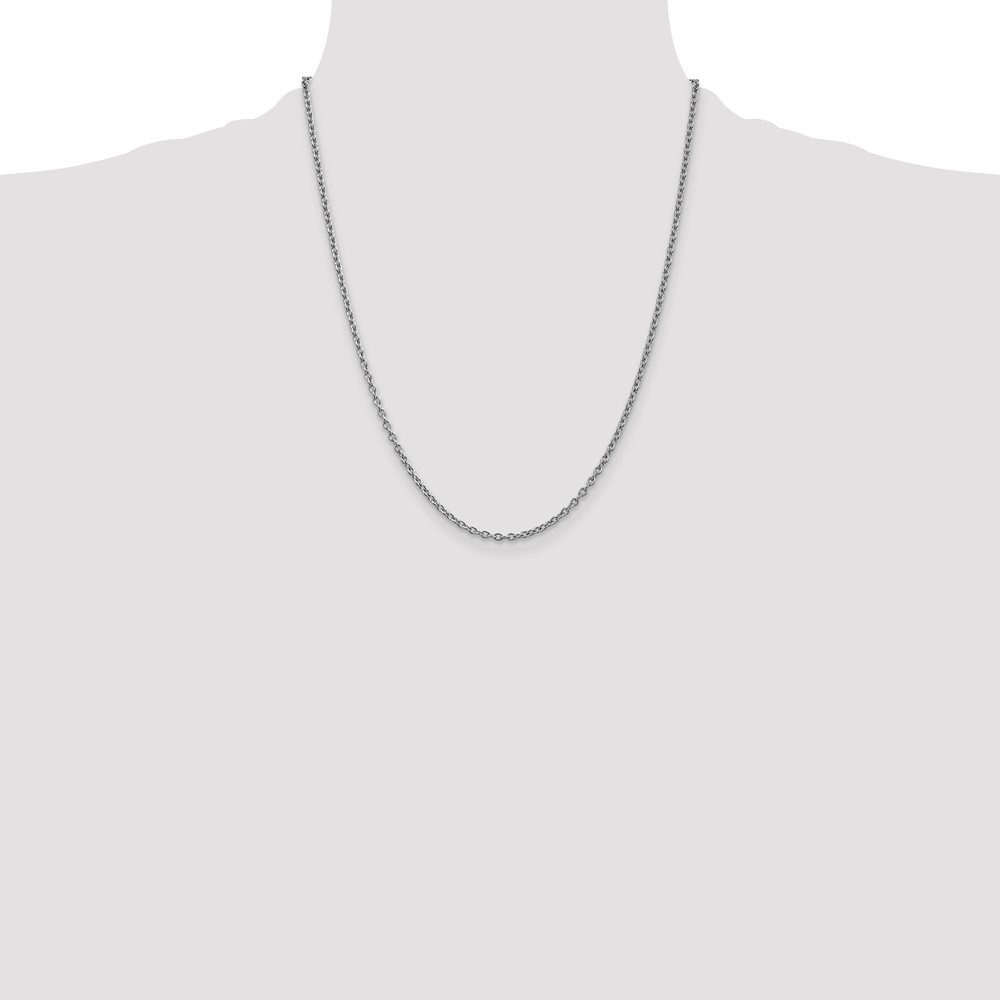 14K White Gold 22 inch 2.4mm Round Open Link Cable with Lobster Clasp Chain (PEN211-22)