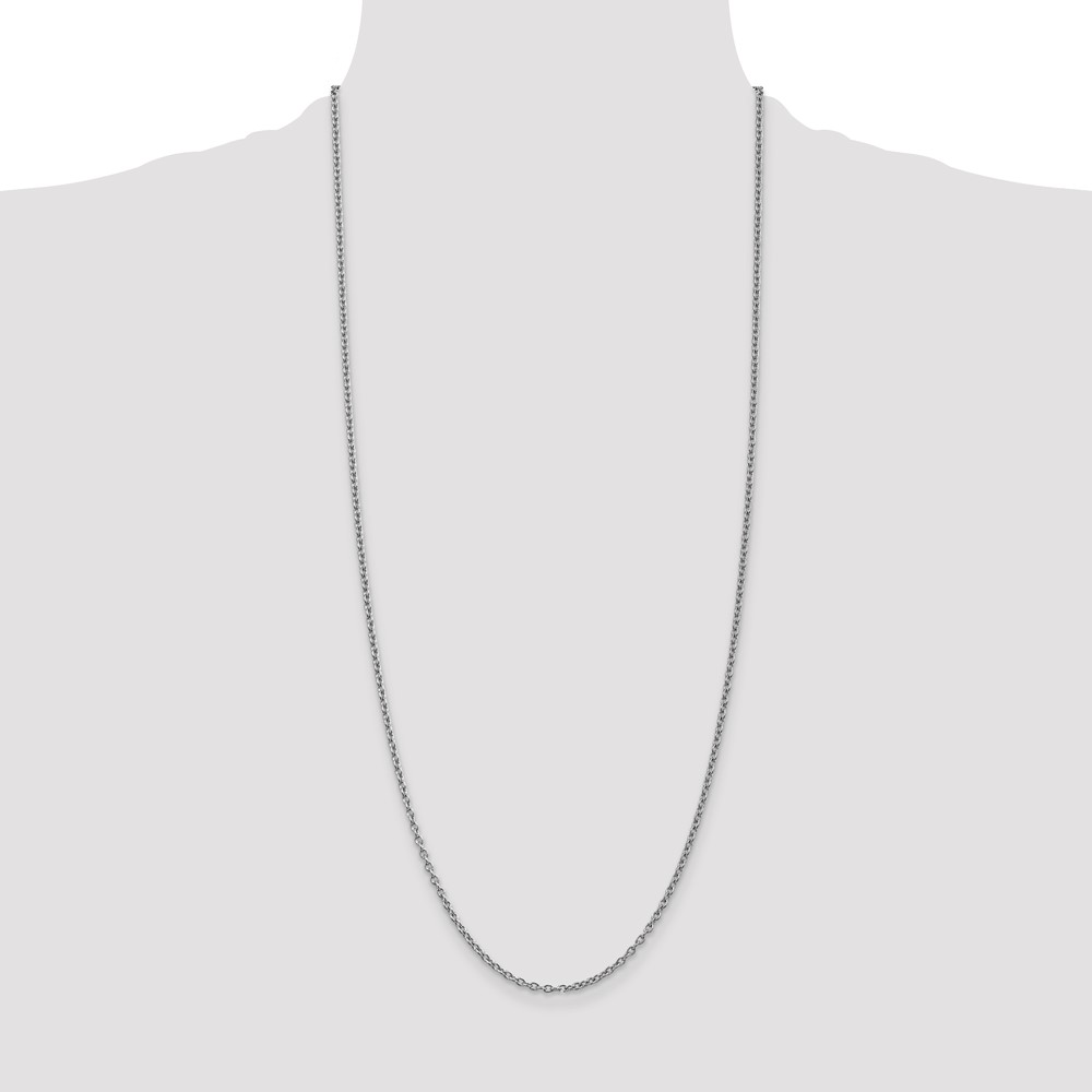 14K White Gold 30 inch 2.4mm Round Open Link Cable with Lobster Clasp Chain (PEN211-30)