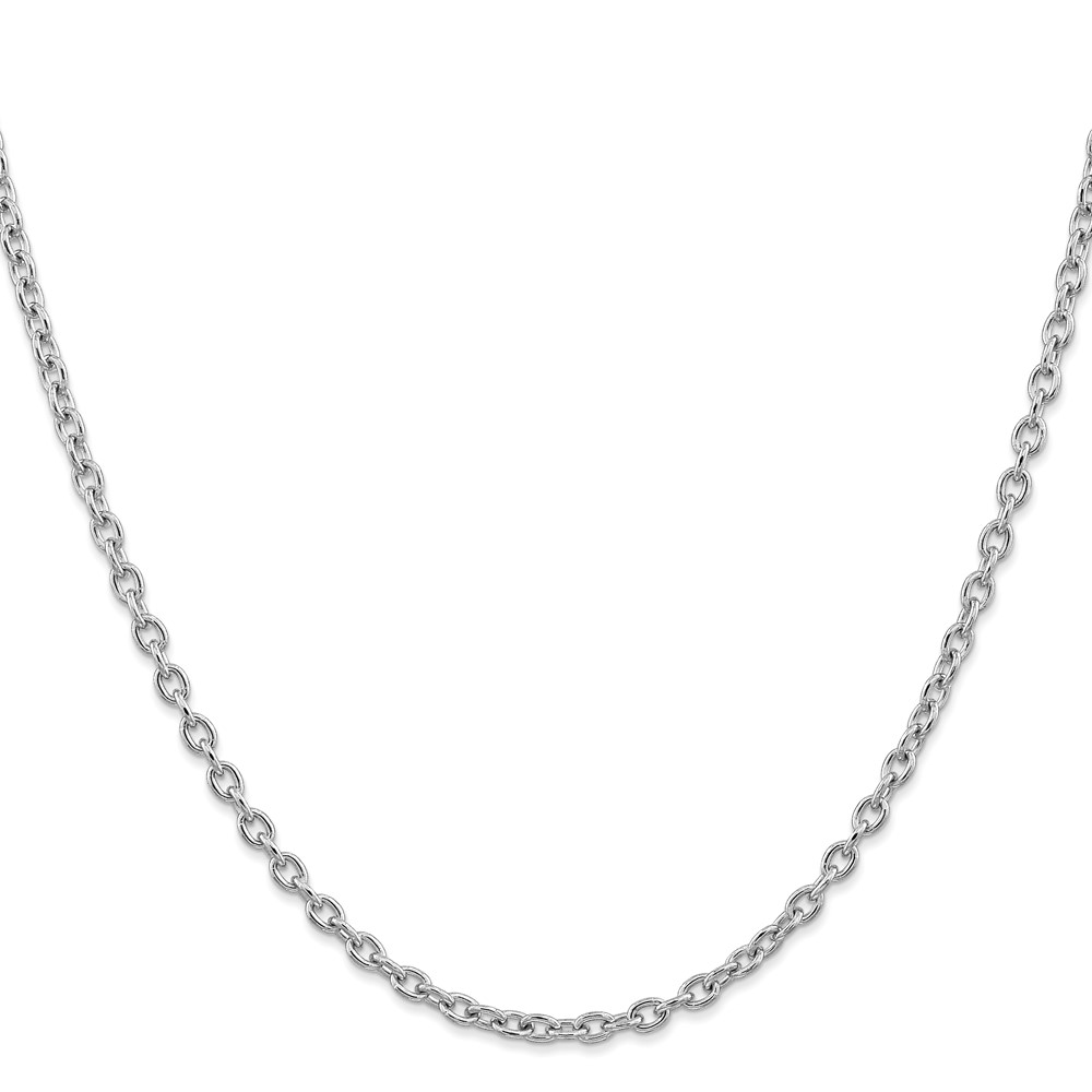 14K White Gold 30 inch 3.2mm Round Open Link Cable with Lobster Clasp Chain (PEN212-30)