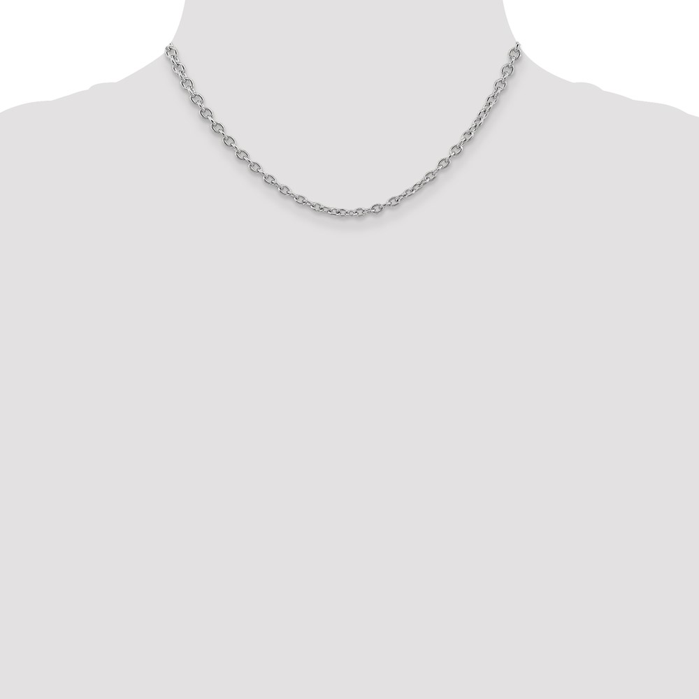 14K White Gold 16 inch 3.2mm Round Open Link Cable with Lobster Clasp Chain (PEN212-16)