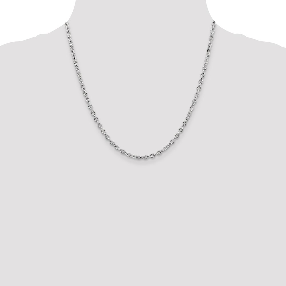14K White Gold 20 inch 3.2mm Round Open Link Cable with Lobster Clasp Chain (PEN212-20)