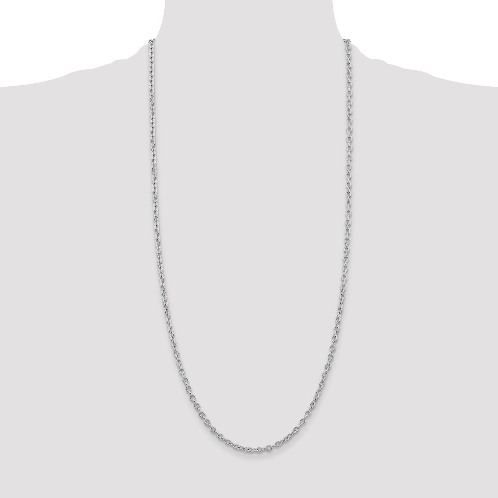 14K White Gold 30 inch 3.2mm Round Open Link Cable with Lobster Clasp Chain (PEN212-30)