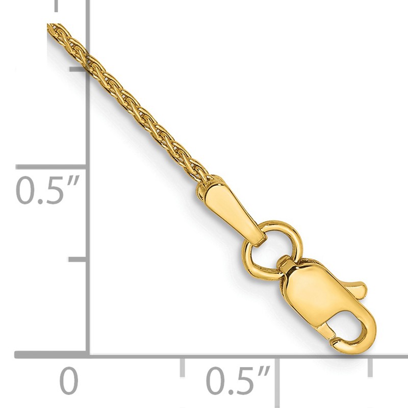 14K 9 inch 1mm Diamond-cut Parisian Wheat with Lobster Clasp Anklet