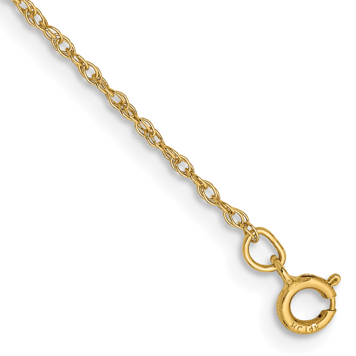 14K 7 inch .8mm Light Baby Rope with Spring Ring Clasp Chain (PEN3-7)
