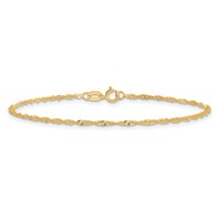 14K 1.40mm Yellow Gold Singapore Anklet with Spring Ring Clasp, 9" view 3