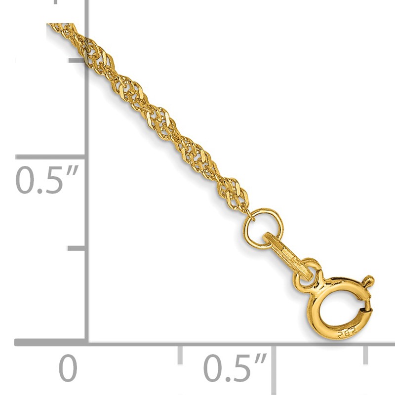 14K 10 inch 1.40mm Singapore with Spring Ring Clasp Anklet