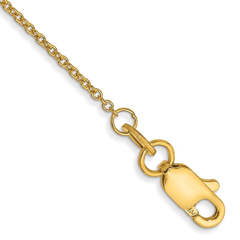 14K 9 inch 1mm Round Open Link Cable with Lobster Clasp Anklet