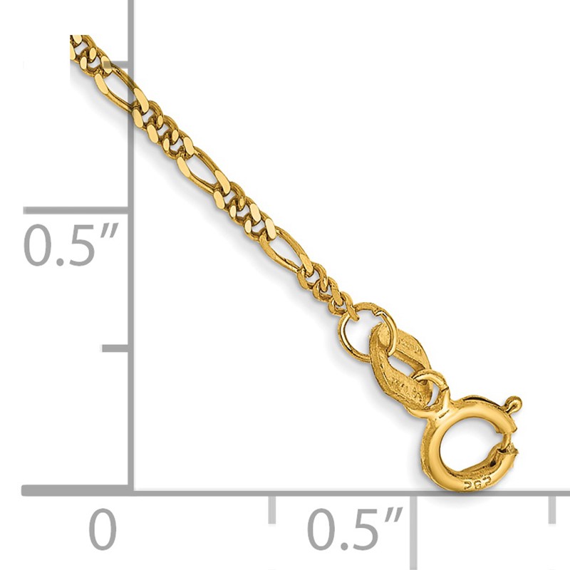 14K 9 inch 1.25mm Flat Figaro with Spring Ring Clasp Anklet
